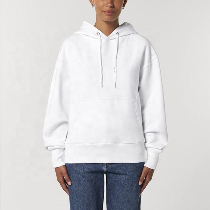Cotton grueso Peso pesado Hoodie de manga larga de gran tamaño Color blanco 1