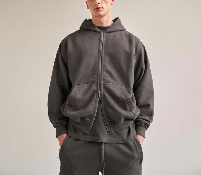 Color puro Logotipo personalizado de algodón Vestido deportivo masculino Blusa con cremallera chaqueta con capucha 2