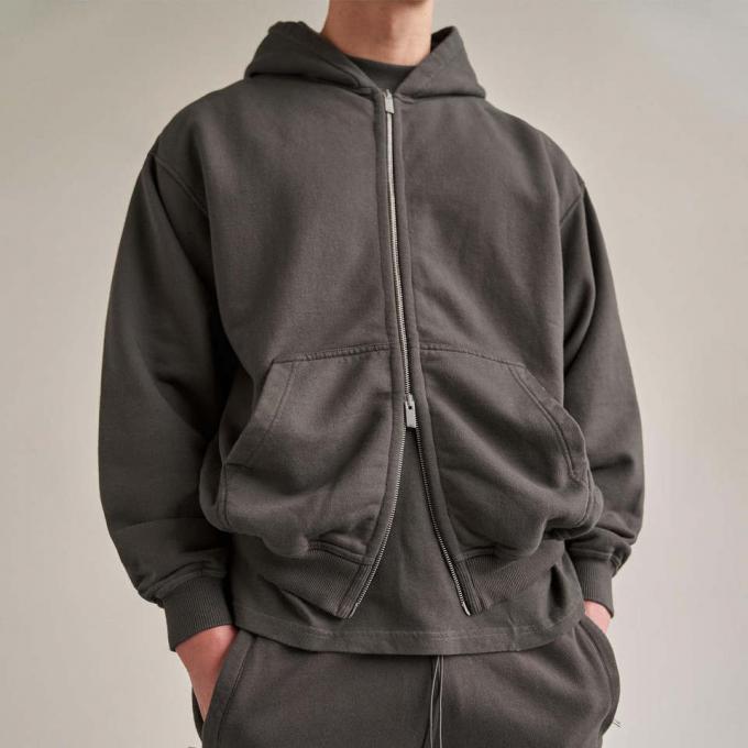 Color puro Logotipo personalizado de algodón Vestido deportivo masculino Blusa con cremallera chaqueta con capucha 1